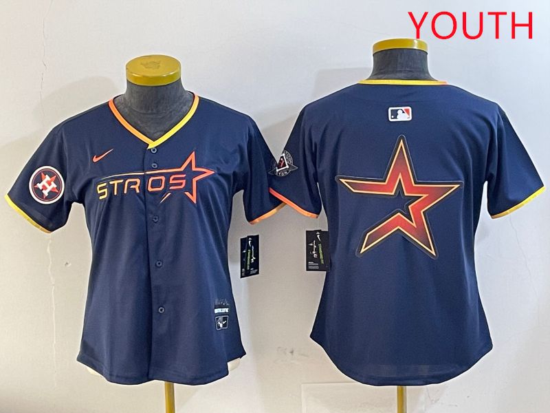 Youth Houston Astros Blank Drak Blue Three generations Joint Name 2025 Nike MLB Jersey style 13->youth mlb jersey->Youth Jersey